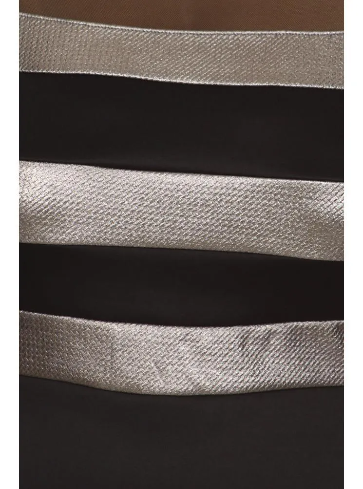 Plus Size Metallic Silver Striped Mesh Midi Dress