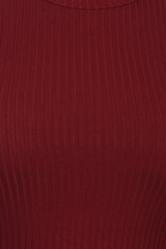 Plus Size Polished Dip Hem Burgundy Dress