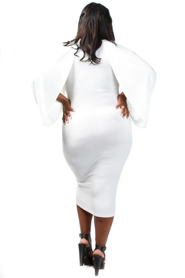 Plus Size Solid Cape Sleeve Midi Dress
