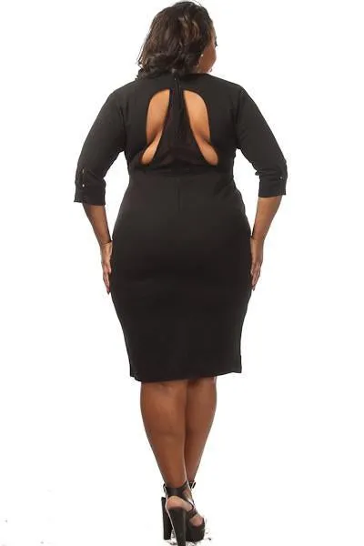 Plus Size Solid Front Slit Midi Dress