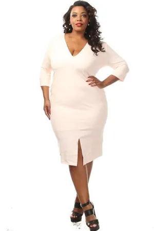 Plus Size Solid Front Slit Midi Dress