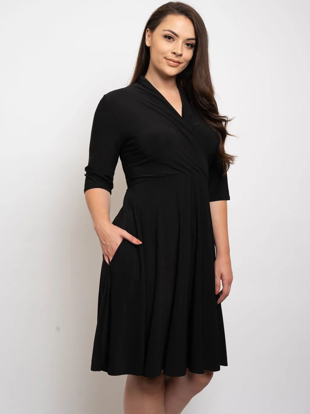 PLUS SIZE WRAP BLACK DRESS