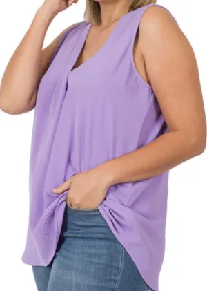 Plus Textured Woven V Neck Sleeveless Top
