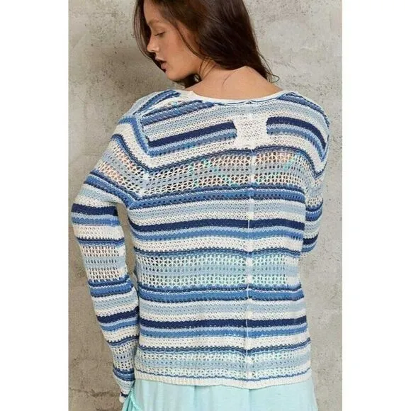 POL Head in the Clouds Lightweight Open Cardigan Sweater in Ivory Blue YST263