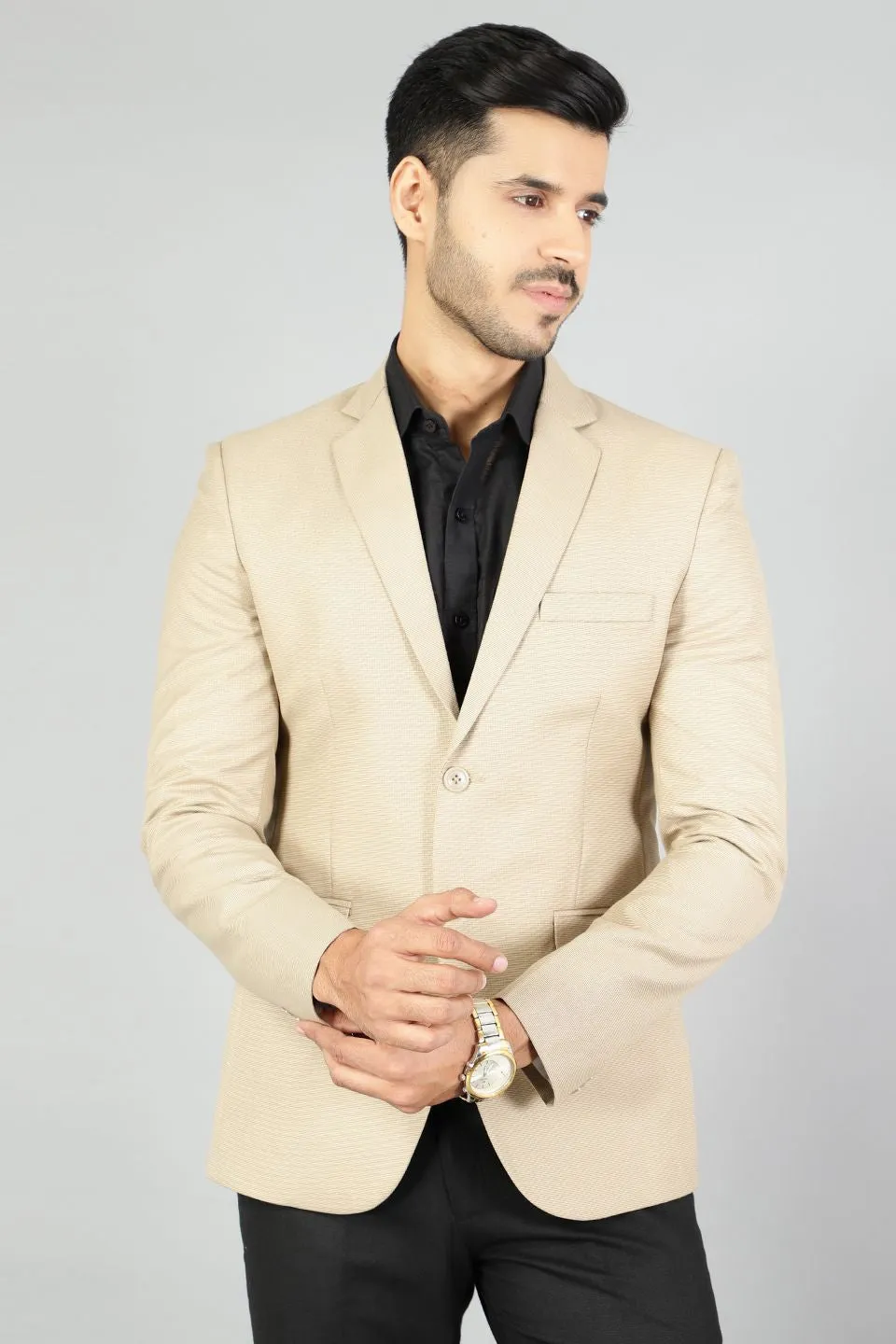 Polyester Cotton Plain Beige Blazer