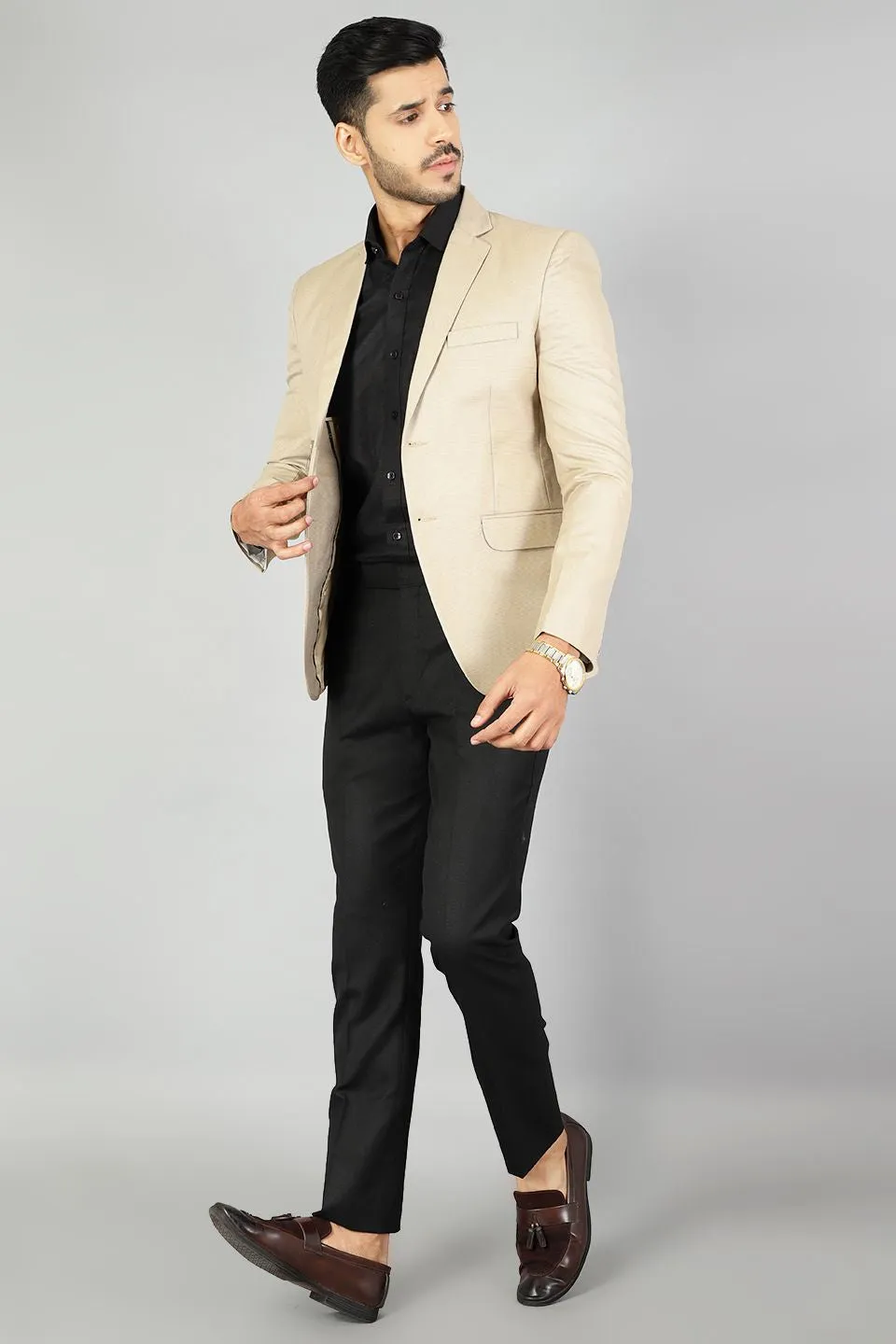 Polyester Cotton Plain Beige Blazer