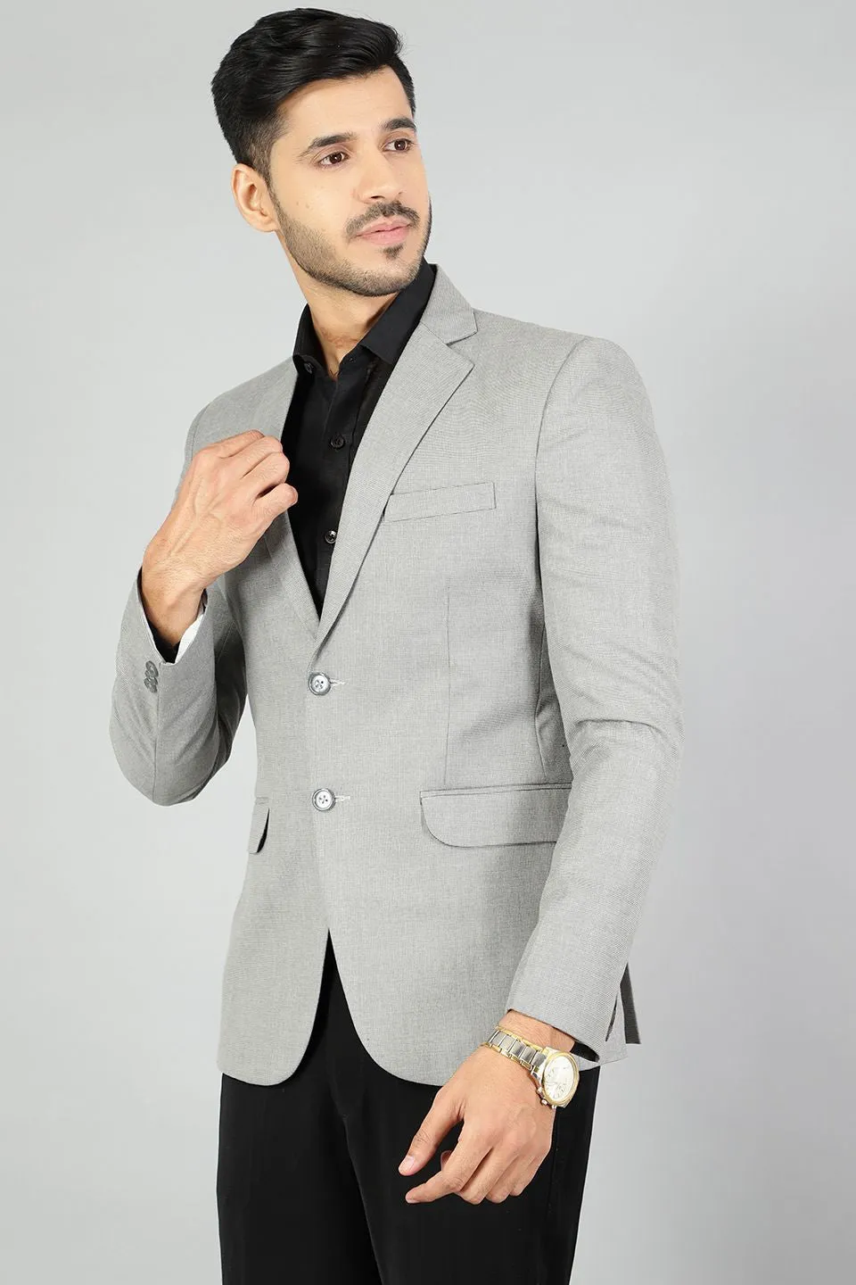 Polyester Cotton Plain Grey Blazer