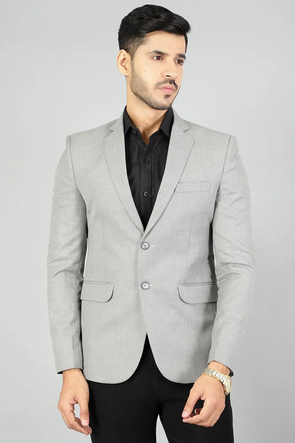 Polyester Cotton Plain Grey Blazer