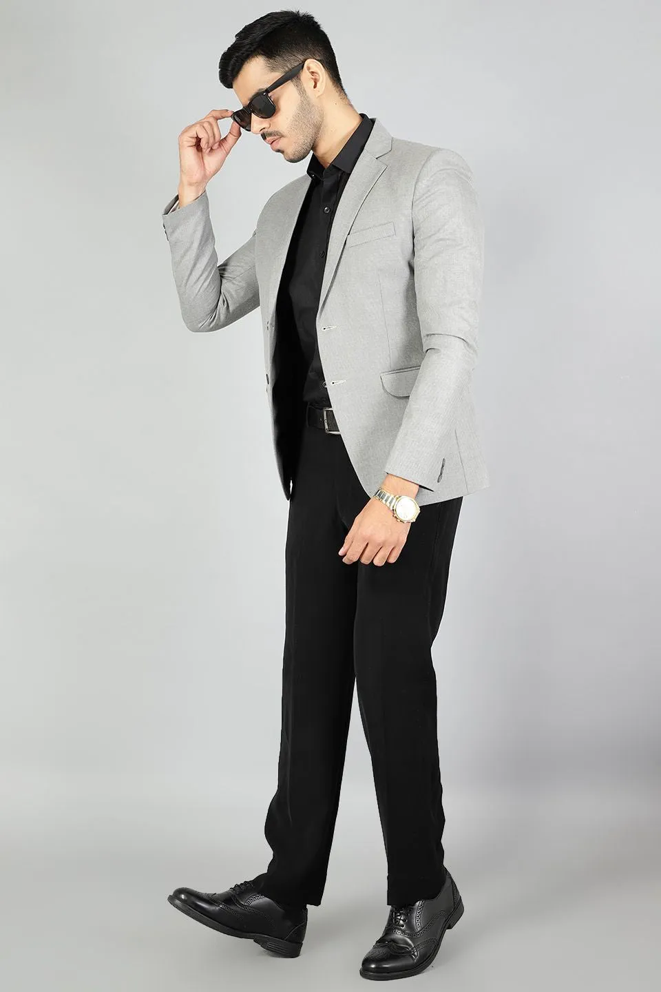 Polyester Cotton Plain Grey Blazer