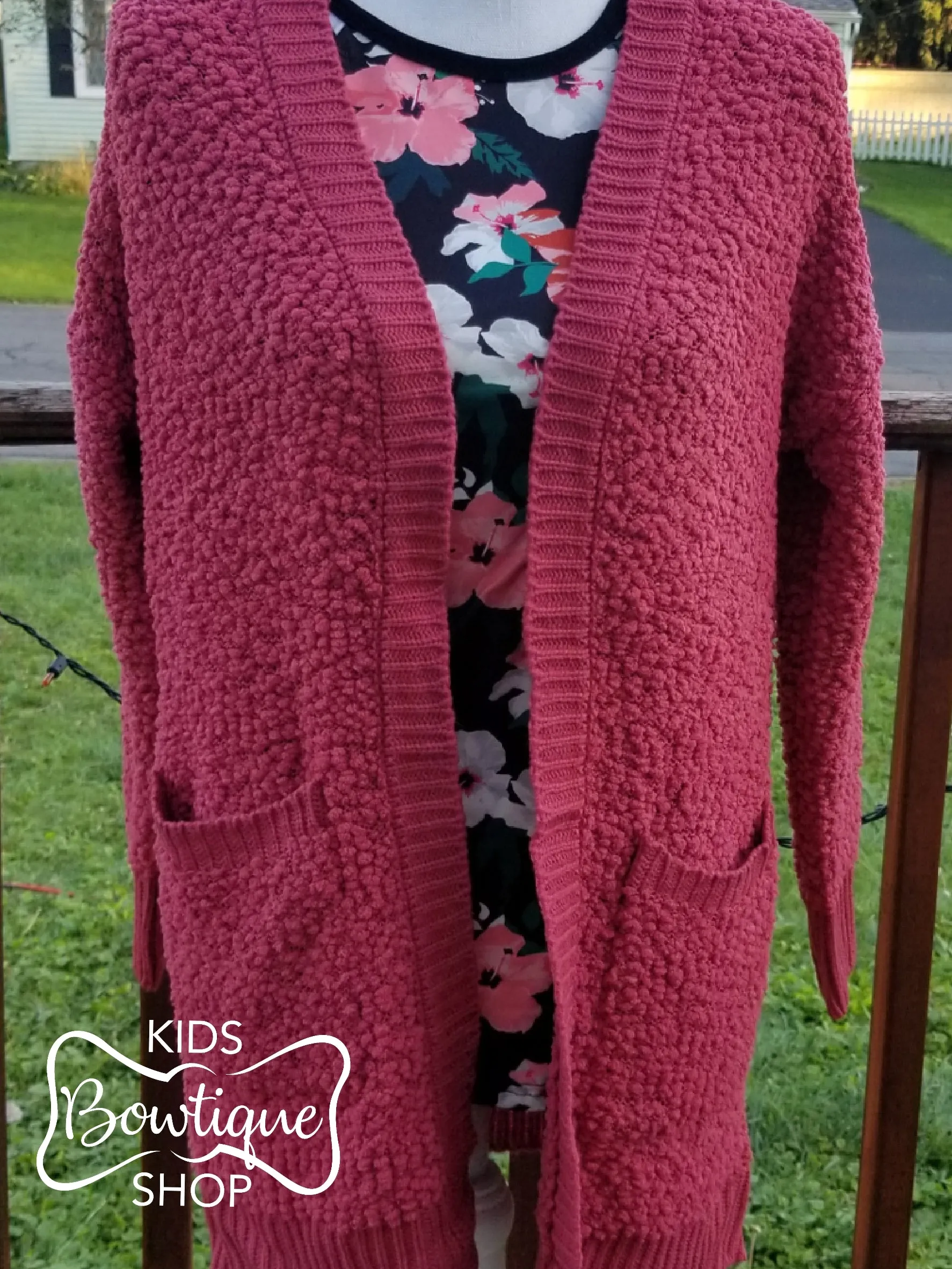 Popcorn Cardigan Sweater - Berry Rose