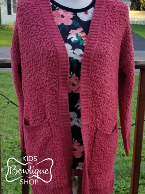 Popcorn Cardigan Sweater - Berry Rose