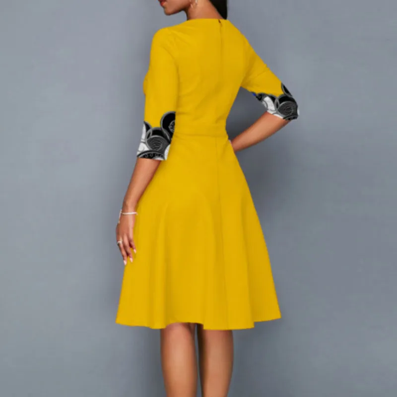 Print Half Sleeve Midi Dress