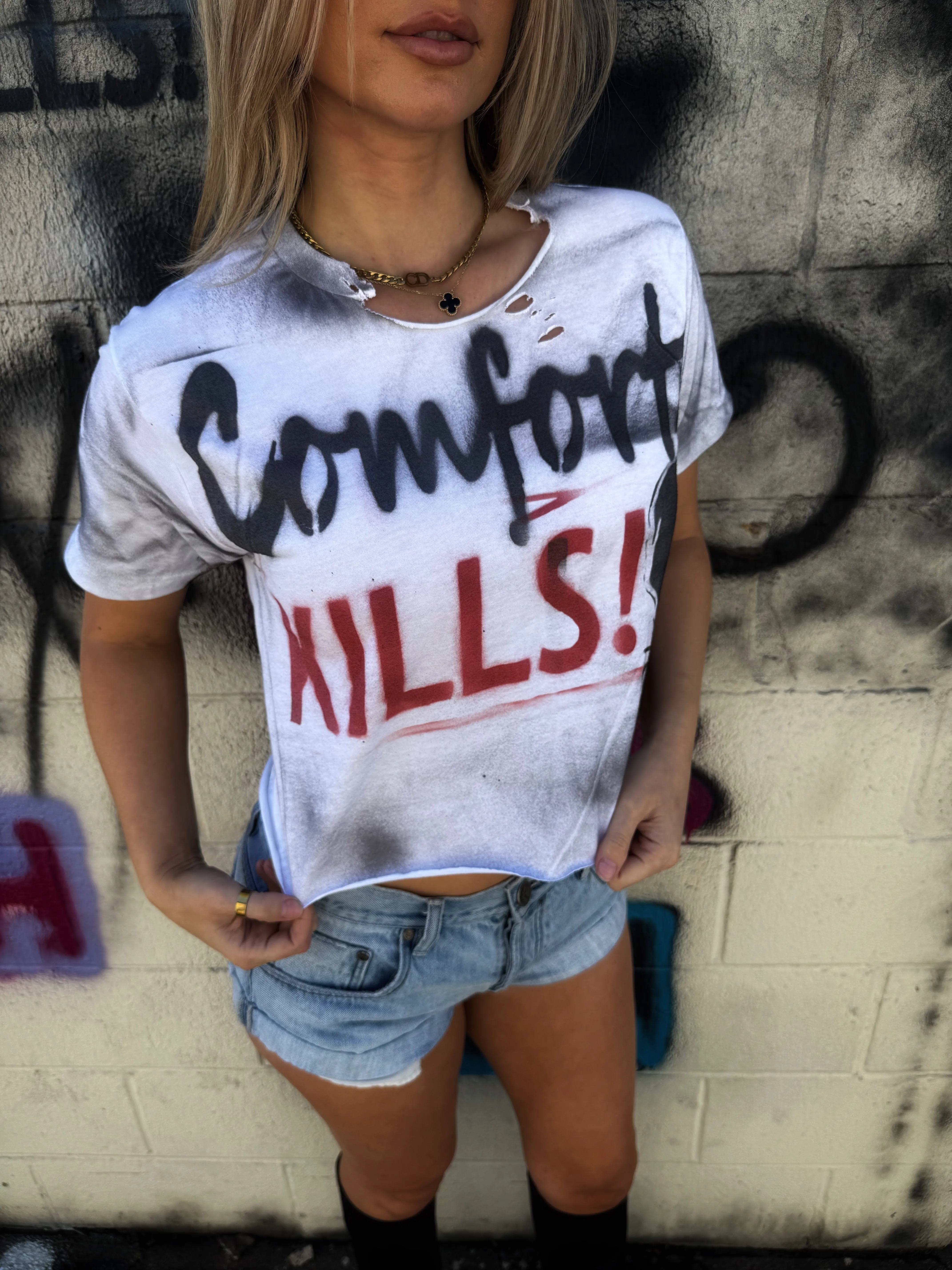 PUNK ROAD RASH COMFORT KILLS WHITE CROP TOP - 1.0