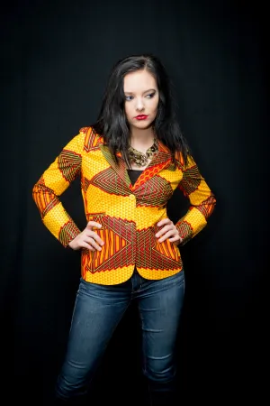 Q112 Geometric African Print Blazer - B6614 Yellow
