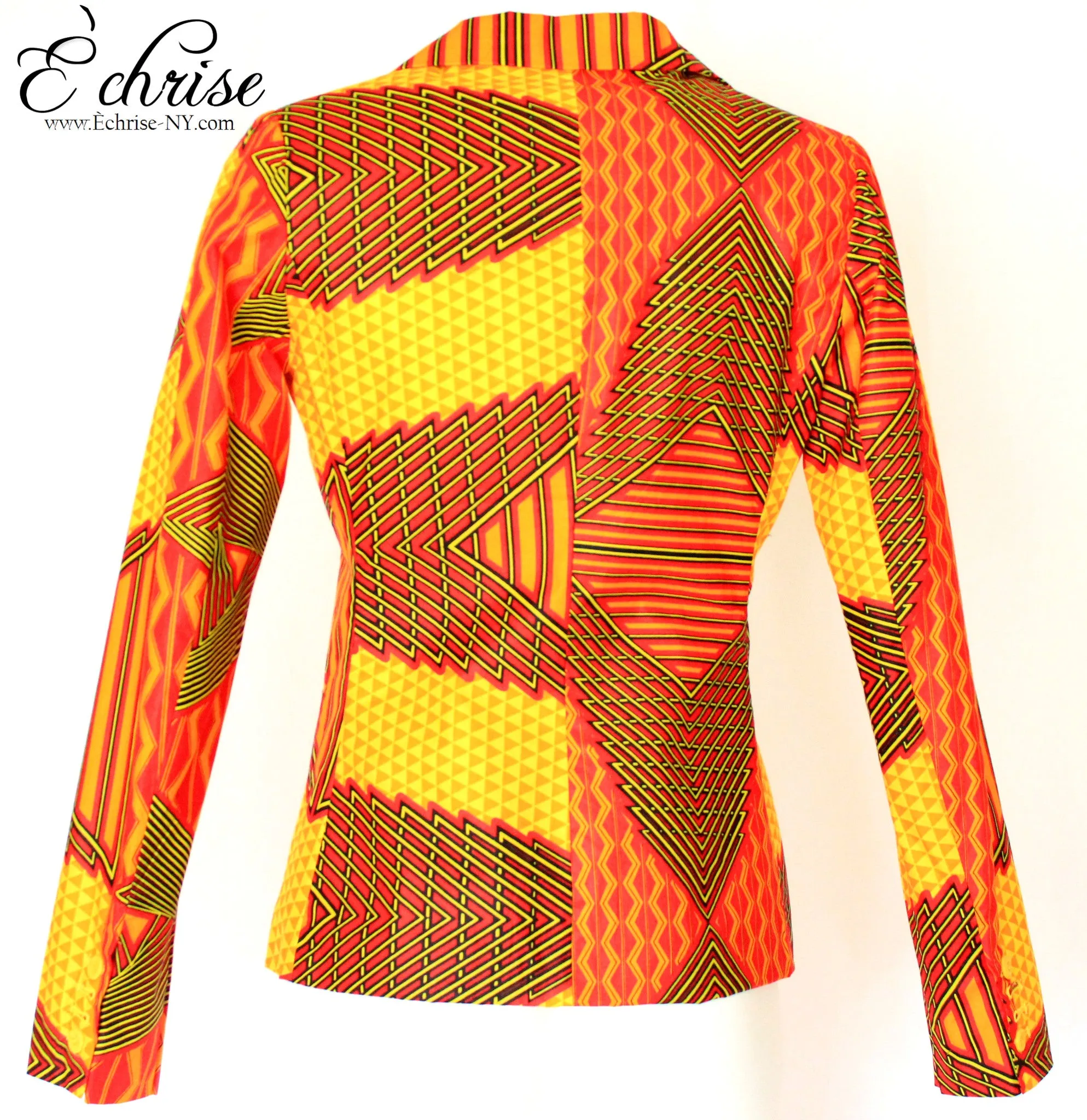 Q112 Geometric African Print Blazer - B6614 Yellow