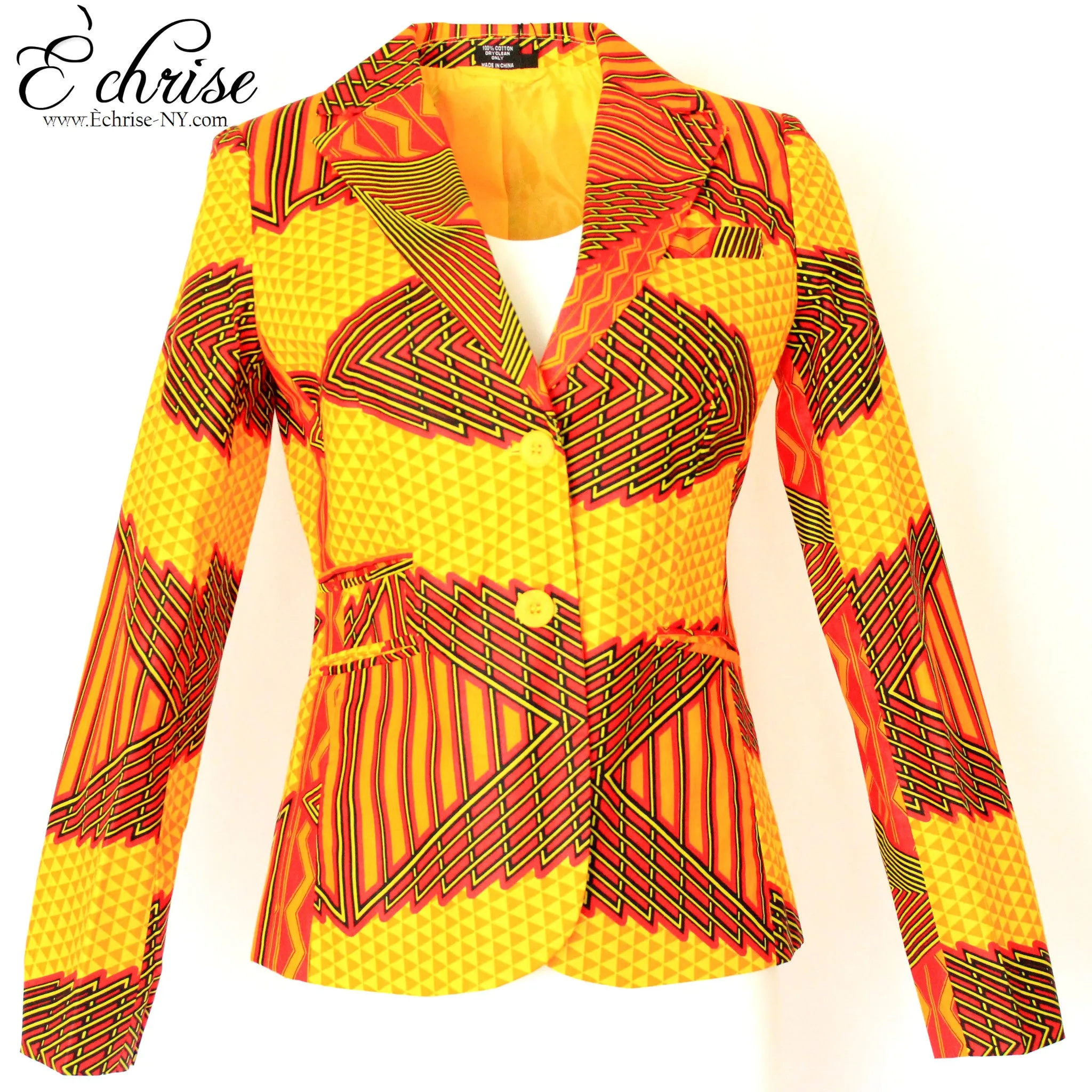 Q112 Geometric African Print Blazer - B6614 Yellow