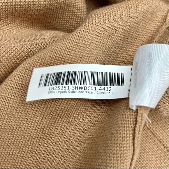 Quince Open 100% Organic Cotton Knit Cardigan Sweater Blazer Camel Tan Size XS