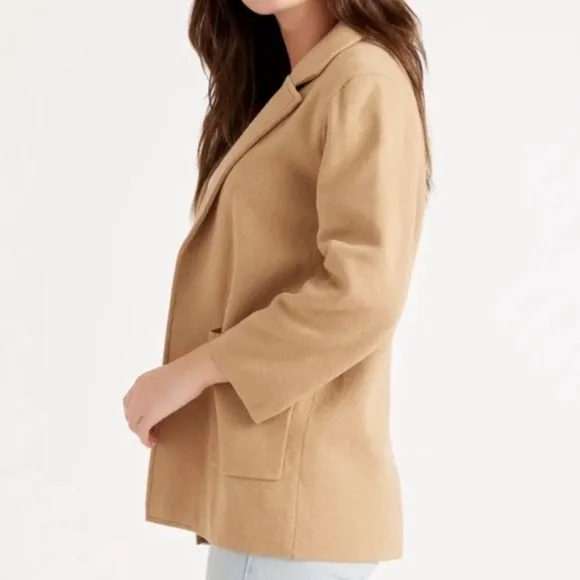 Quince Open 100% Organic Cotton Knit Cardigan Sweater Blazer Camel Tan Size XS
