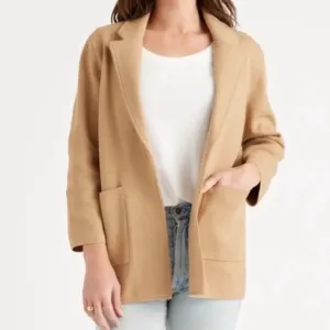 Quince Open 100% Organic Cotton Knit Cardigan Sweater Blazer Camel Tan Size XS
