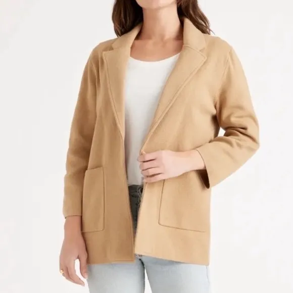 Quince Open 100% Organic Cotton Knit Cardigan Sweater Blazer Camel Tan Size XS