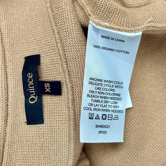 Quince Open 100% Organic Cotton Knit Cardigan Sweater Blazer Camel Tan Size XS