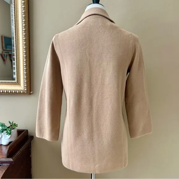 Quince Open 100% Organic Cotton Knit Cardigan Sweater Blazer Camel Tan Size XS