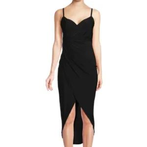Rachel Roy XL black Tulip Hem Faux Wrap Dress sleeveless fits 14-16 NWT