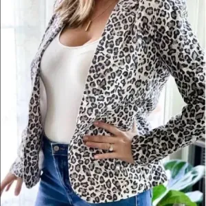 Rachel Zoe Leopard Print Linen Blend Blazer