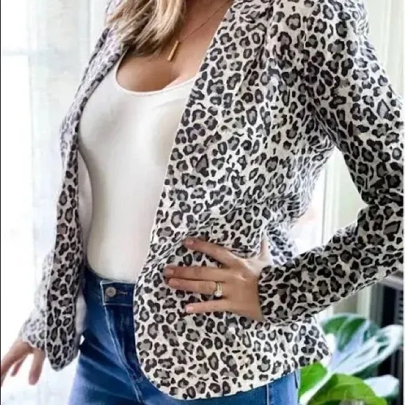 Rachel Zoe Leopard Print Linen Blend Blazer