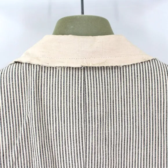 Rag &amp; Bone Cream Black Pinstripe Cotton Linen Blazer 2 Raw Cut Collar Jacket XS