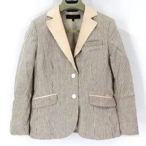 Rag &amp; Bone Cream Black Pinstripe Cotton Linen Blazer 2 Raw Cut Collar Jacket XS