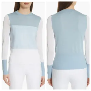 Rag &amp; Bone Marissa Colorblock Blue Merino Wool Sweater M Women's Classic Ribbed