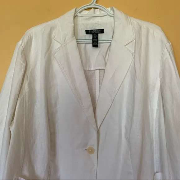Ralph Lauren/ Lauren Ralph Lauren White 100% Pure Linen Blazer Size 20W.