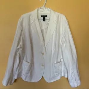 Ralph Lauren/ Lauren Ralph Lauren White 100% Pure Linen Blazer Size 20W.