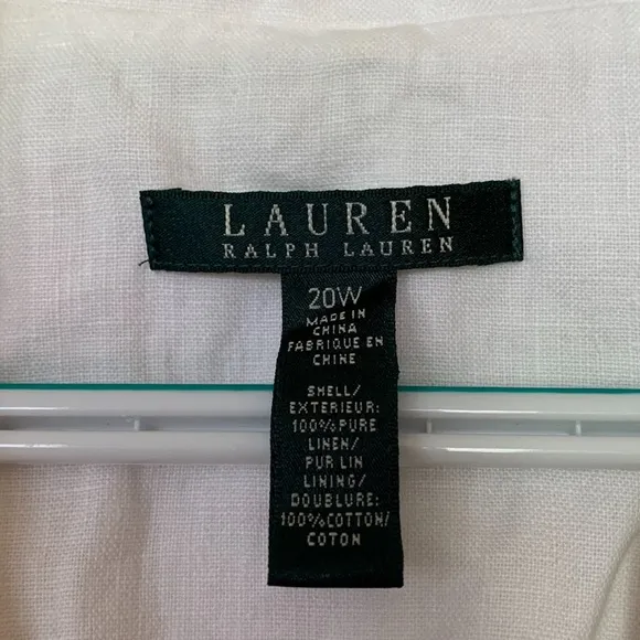 Ralph Lauren/ Lauren Ralph Lauren White 100% Pure Linen Blazer Size 20W.