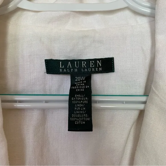 Ralph Lauren/ Lauren Ralph Lauren White 100% Pure Linen Blazer Size 20W.
