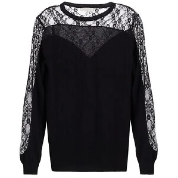 Ramy Brooke Lace Lindsay Sweater Size L Black Wool Blend Neutral Date Night