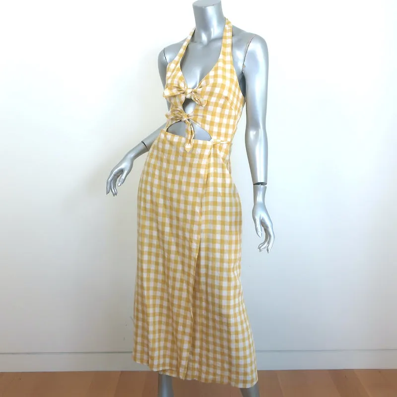 Reformation Amalfi Tie-Front Wrap Dress Yellow Gingham Size Extra Small NEW