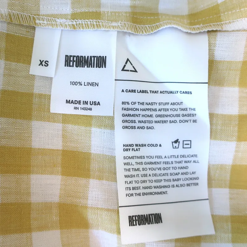 Reformation Amalfi Tie-Front Wrap Dress Yellow Gingham Size Extra Small NEW
