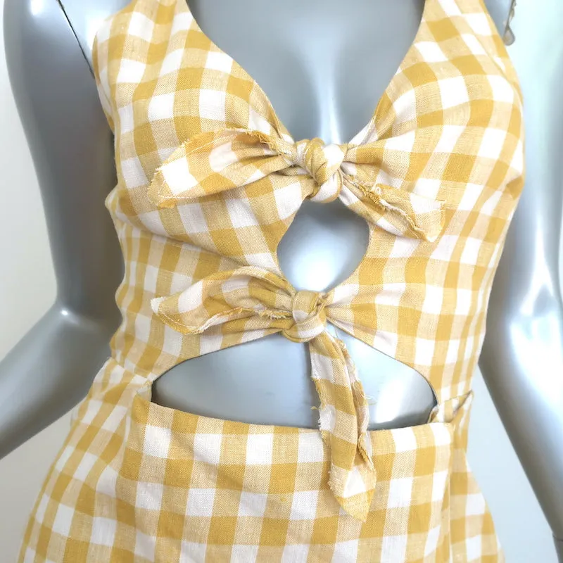 Reformation Amalfi Tie-Front Wrap Dress Yellow Gingham Size Extra Small NEW