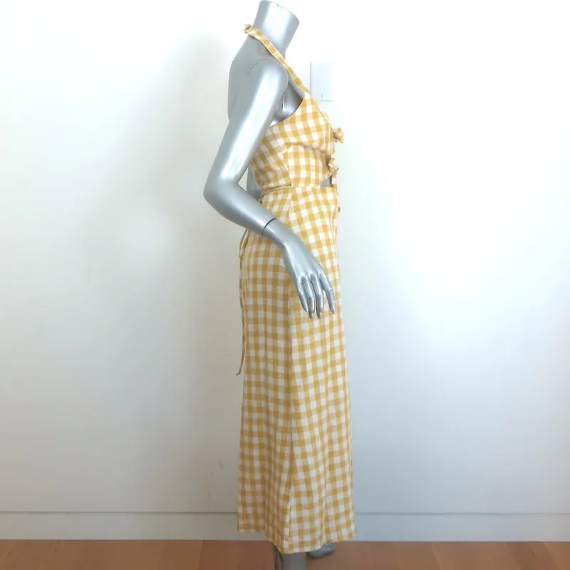 Reformation Amalfi Tie-Front Wrap Dress Yellow Gingham Size Extra Small NEW