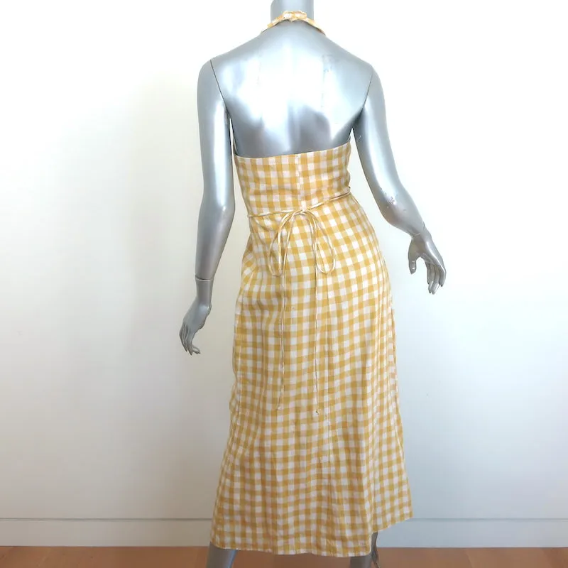 Reformation Amalfi Tie-Front Wrap Dress Yellow Gingham Size Extra Small NEW