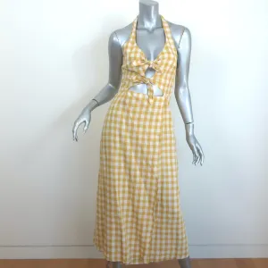 Reformation Amalfi Tie-Front Wrap Dress Yellow Gingham Size Extra Small NEW