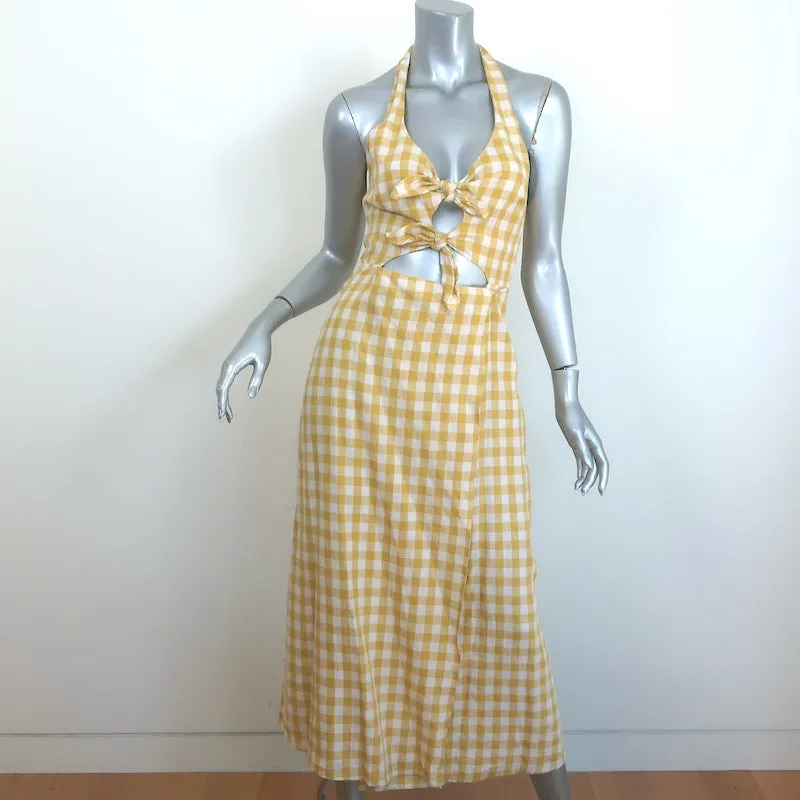 Reformation Amalfi Tie-Front Wrap Dress Yellow Gingham Size Extra Small NEW