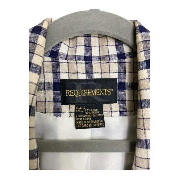 Requirements plaid linen blazer size 16