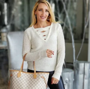 Reversible Waffle Sweater Top - Cream