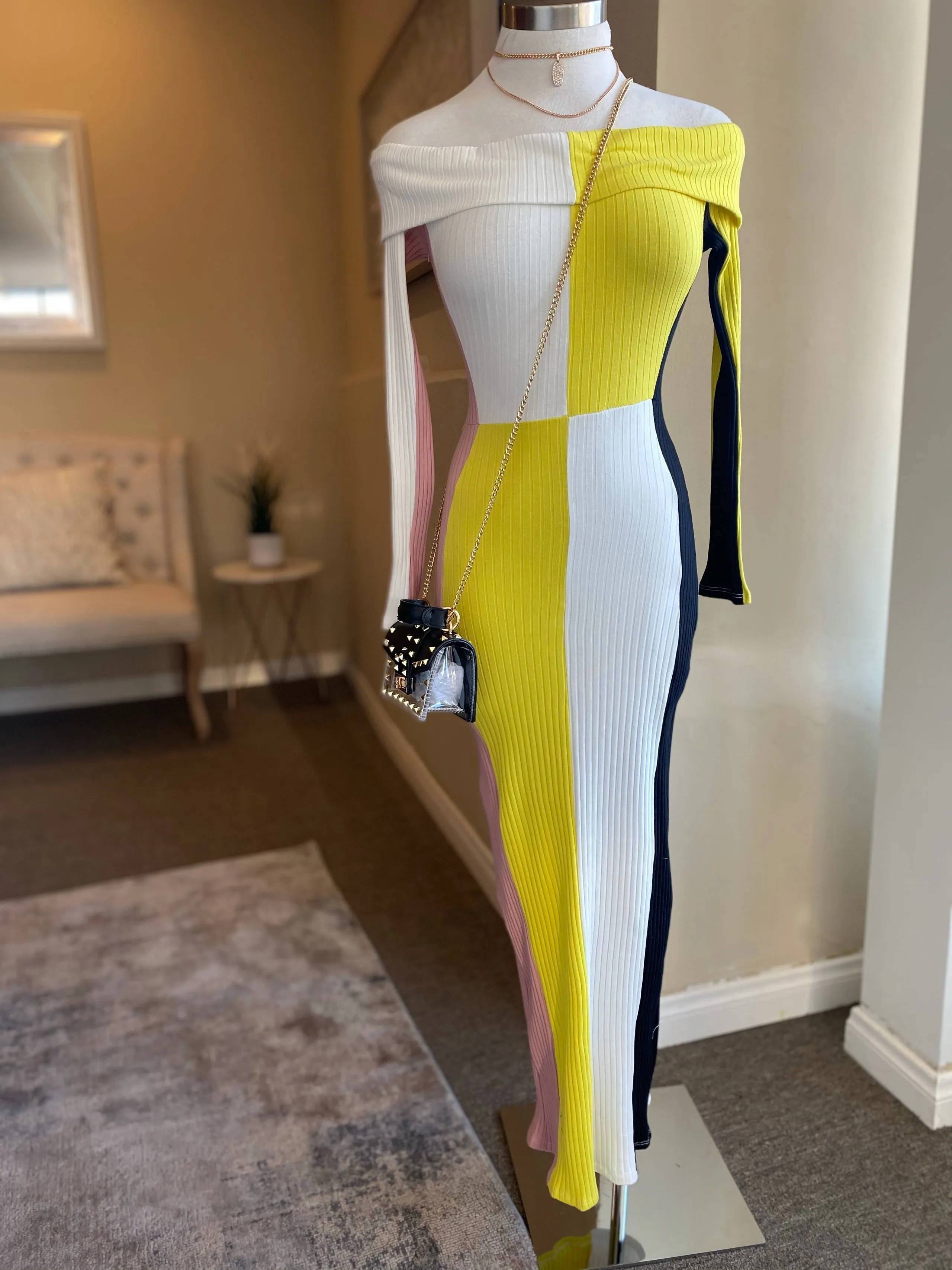 Ribbed O/S Color Block Dress
