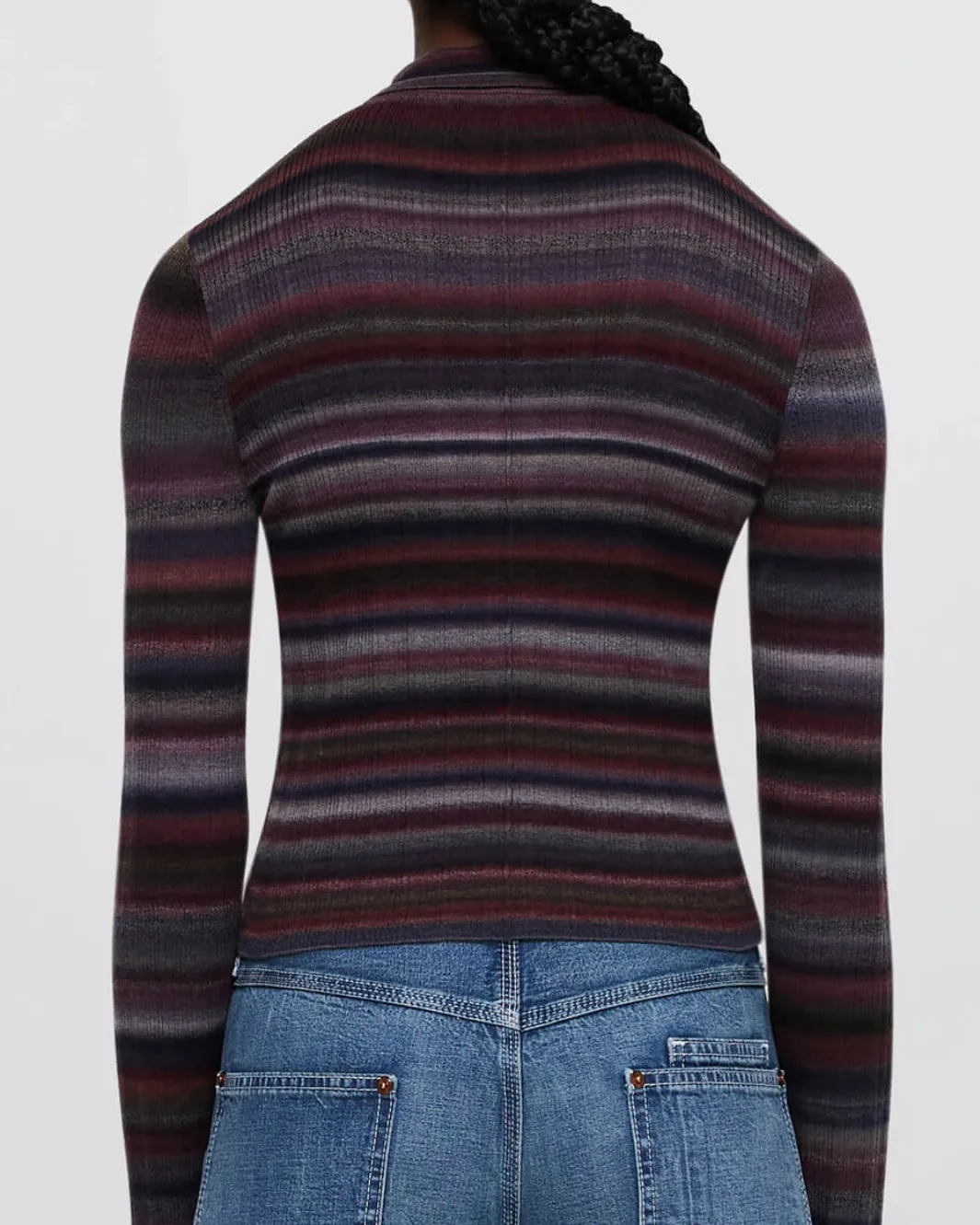 RIBBED POLO CARDIGAN IN LAVENDER COMBO