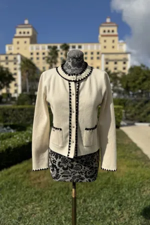 Richard Grand Ivory and Black Cardigan Sweater