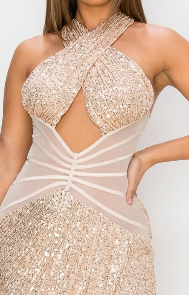 Rose Gold Sequin Wrap me up Dress